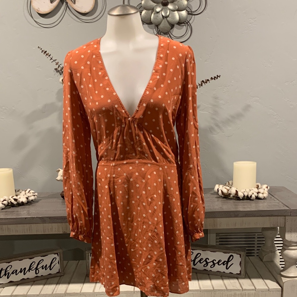 Realisation Par Terracotta Polka Dot Dress 100% Silk